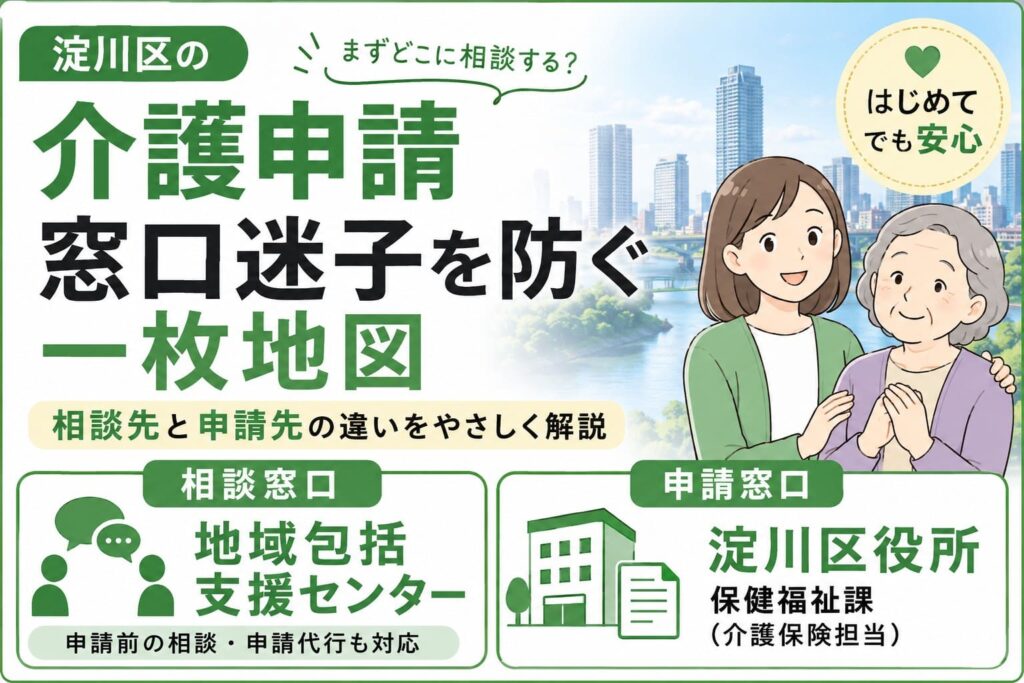 淀川区の介護申請で迷わないための相談窓口と申請窓口を案内するアイキャッチ画像