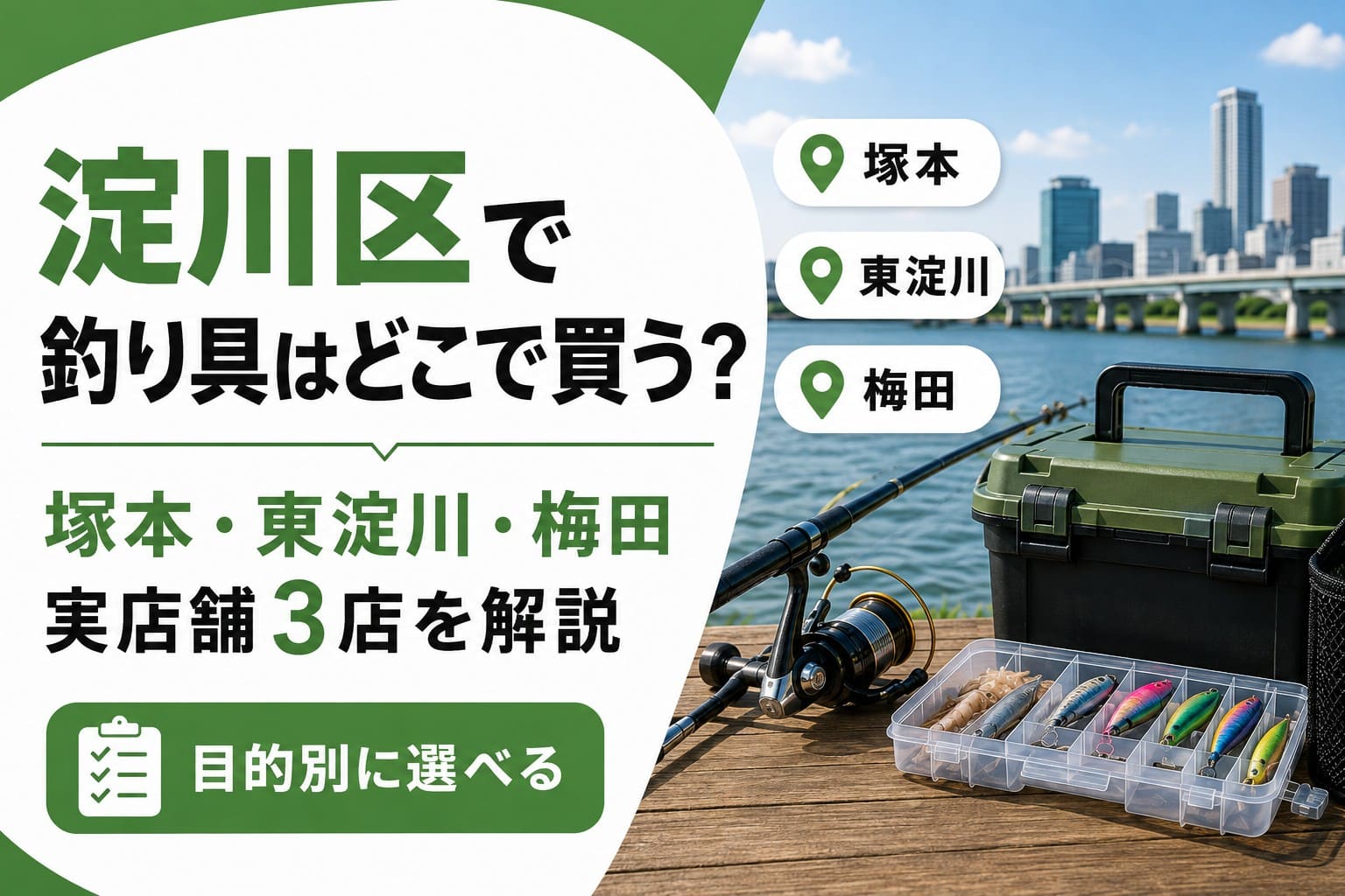 淀川区周辺で釣り具を買える塚本・東淀川・梅田の実店舗3店を紹介するアイキャッチ画像