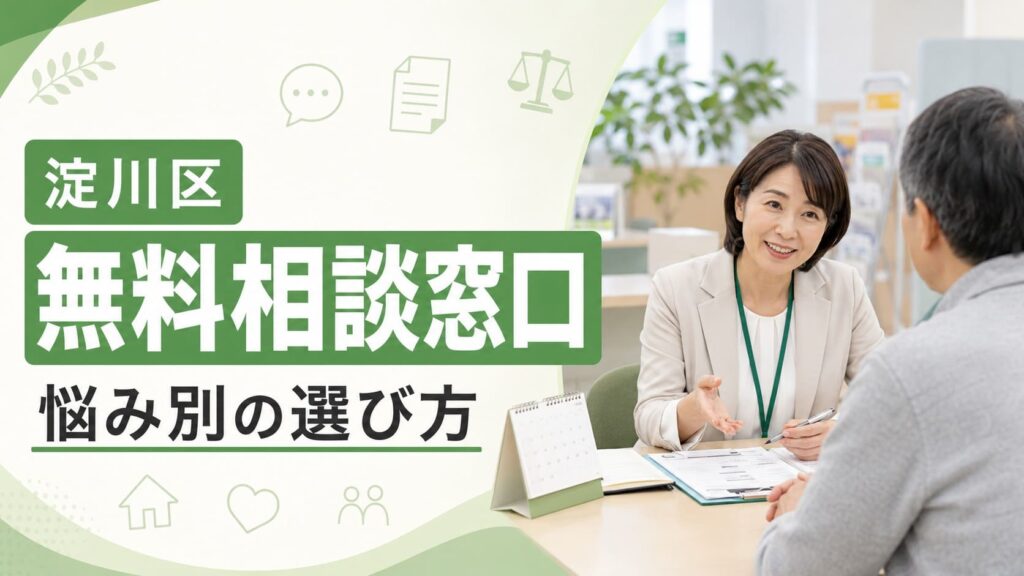 淀川区の無料相談窓口で、相談員が住民の悩みを聞いている様子