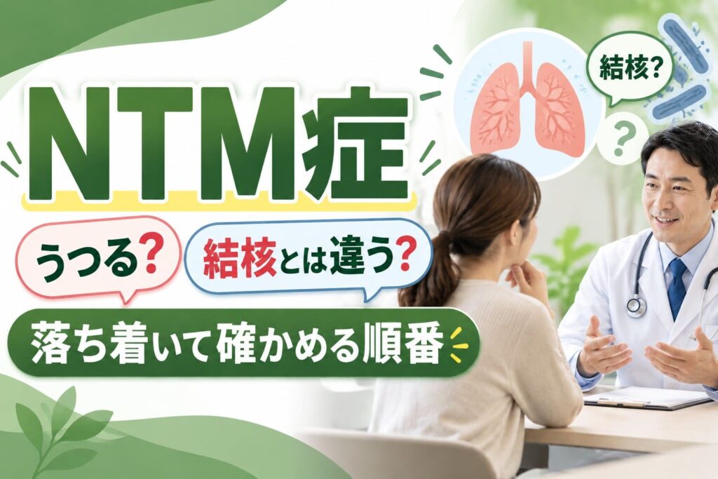 NTM症について、うつるのか、結核とは違うのかを医師に相談しながら確認する様子を表したアイキャッチ画像