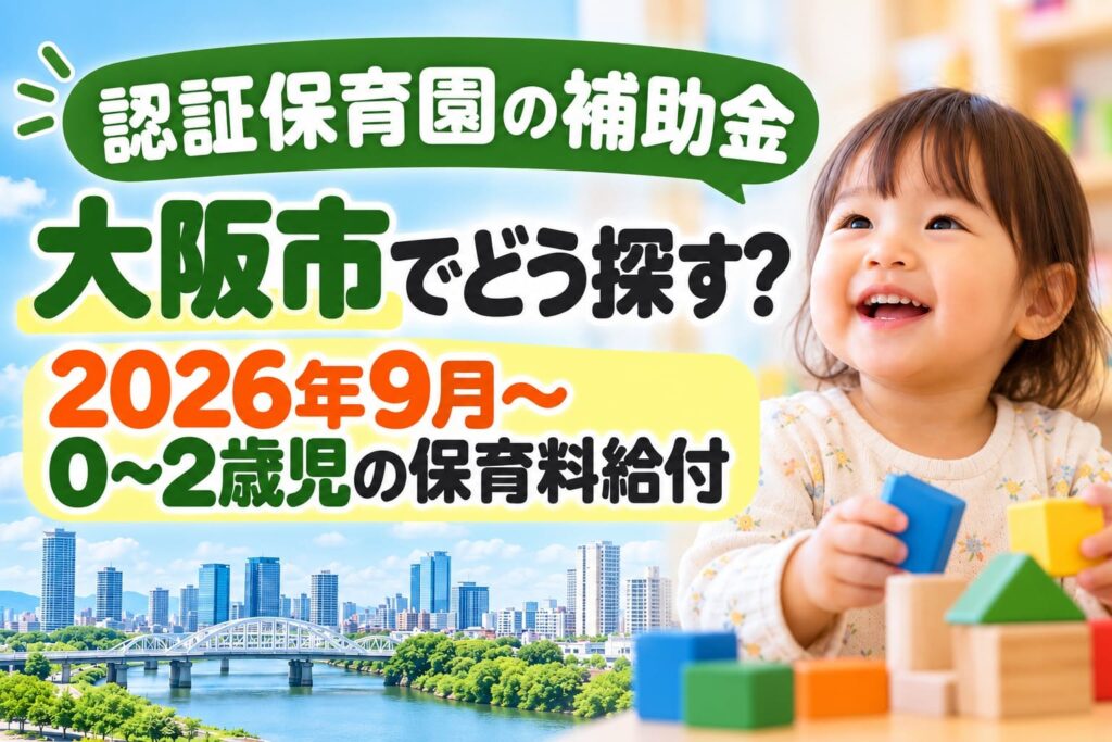 大阪市の認証保育園の補助金と、2026年9月から変わった0~2歳児の保育料給付を案内するアイキャッチ画像