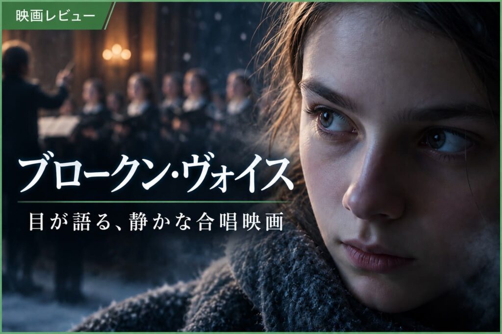 映画『ブロークン・ヴォイス』のレビューをイメージした、少女のまなざしと合唱団を描いたアイキャッチ画像