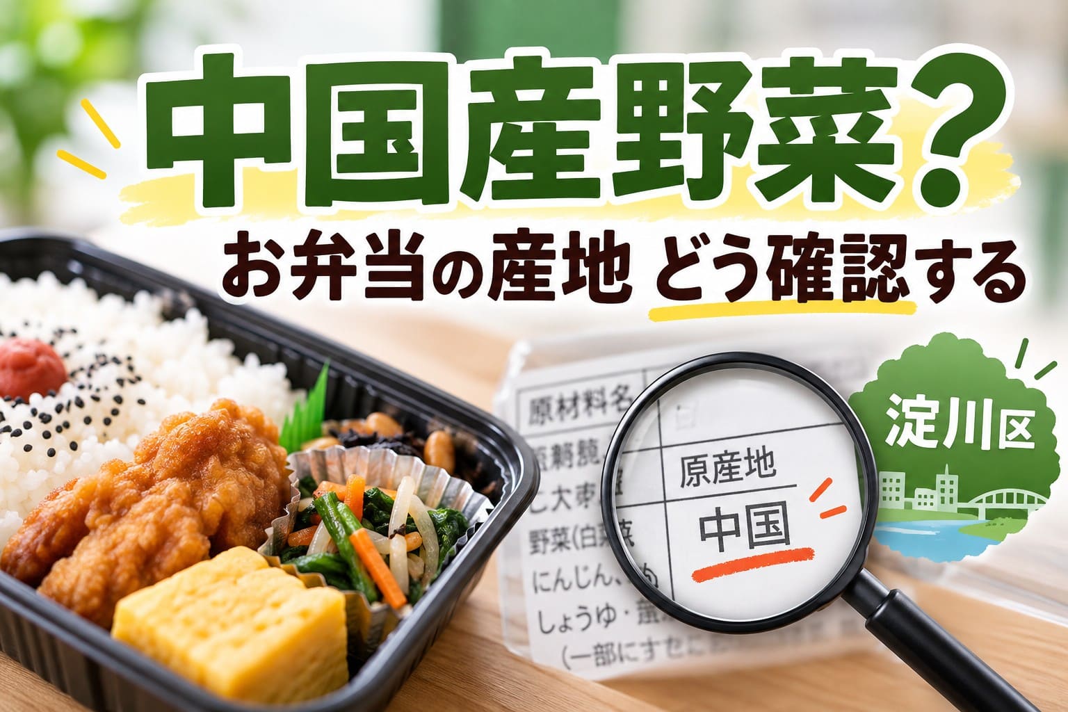 中国産野菜が使われた弁当の産地確認方法を紹介する淀川区向けアイキャッチ画像